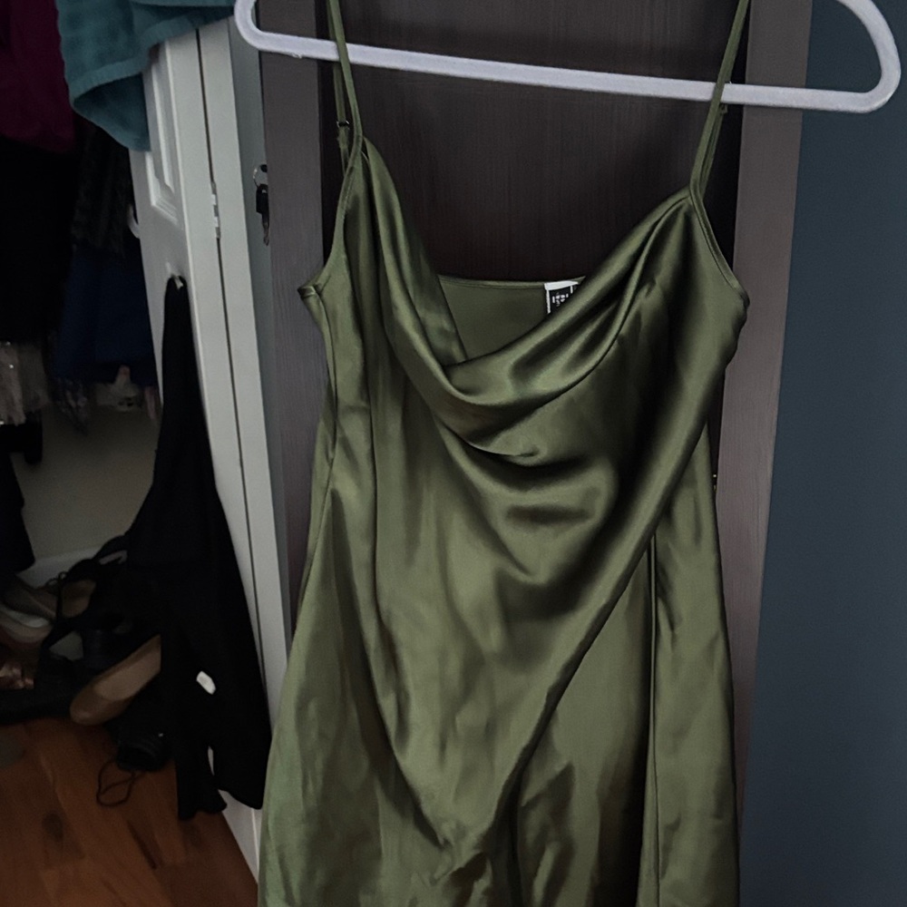 Elegant Olive Green Satin Dress